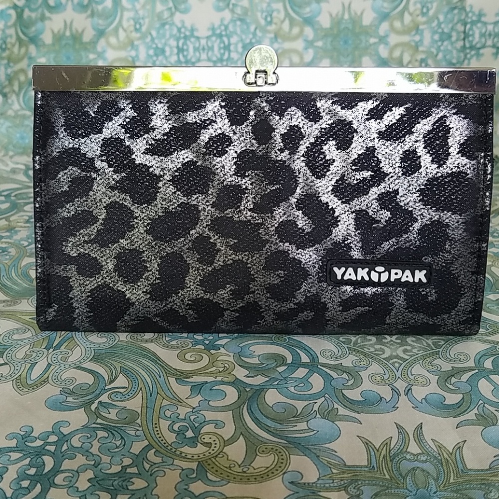 Yak Pak clutch black and silver leopard print